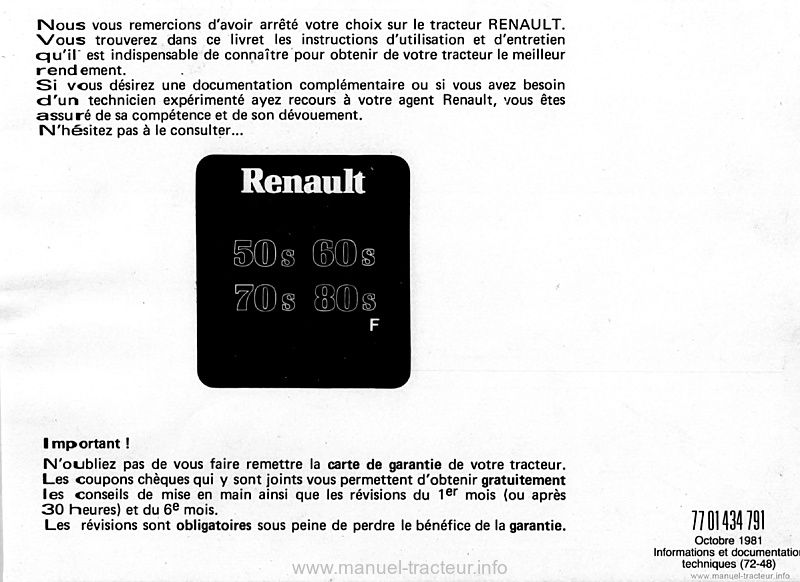 Deuxième page du Livret entretien Renault 50s 60s 70s 80s