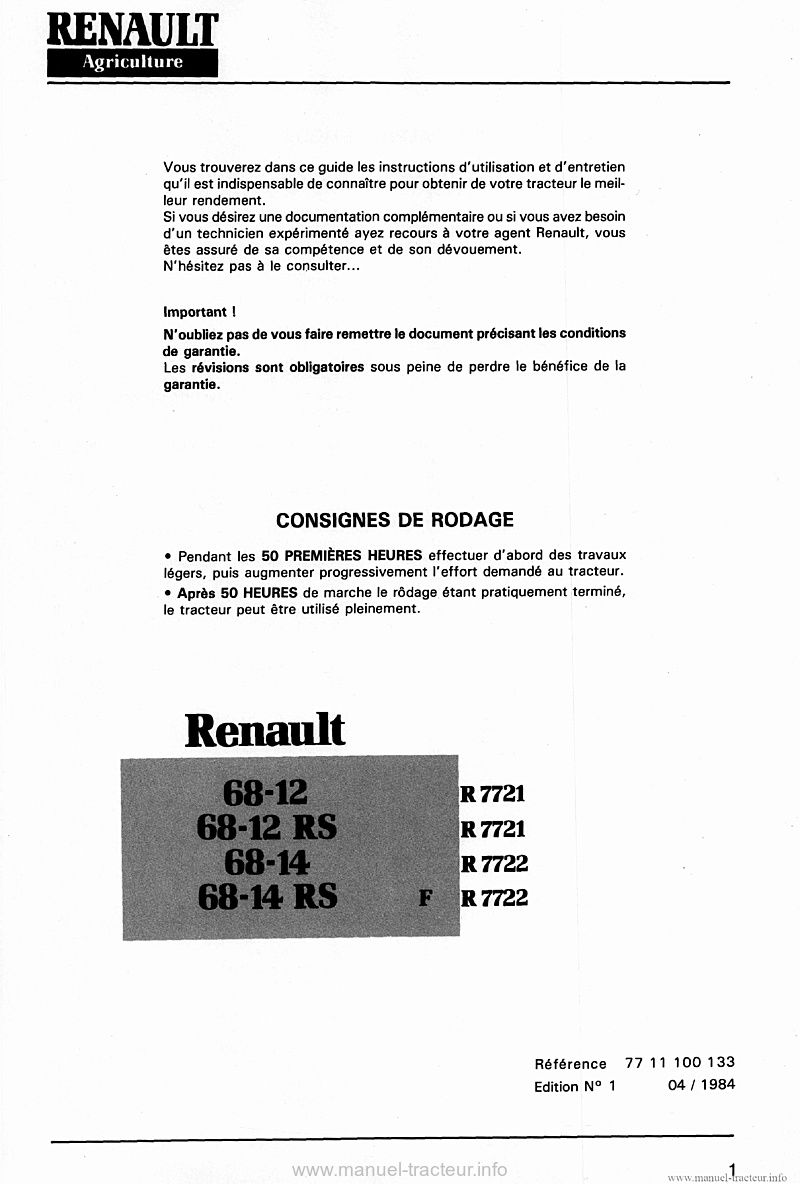 Deuxième page du Livret entretien Renault 68-12 68-14 RS