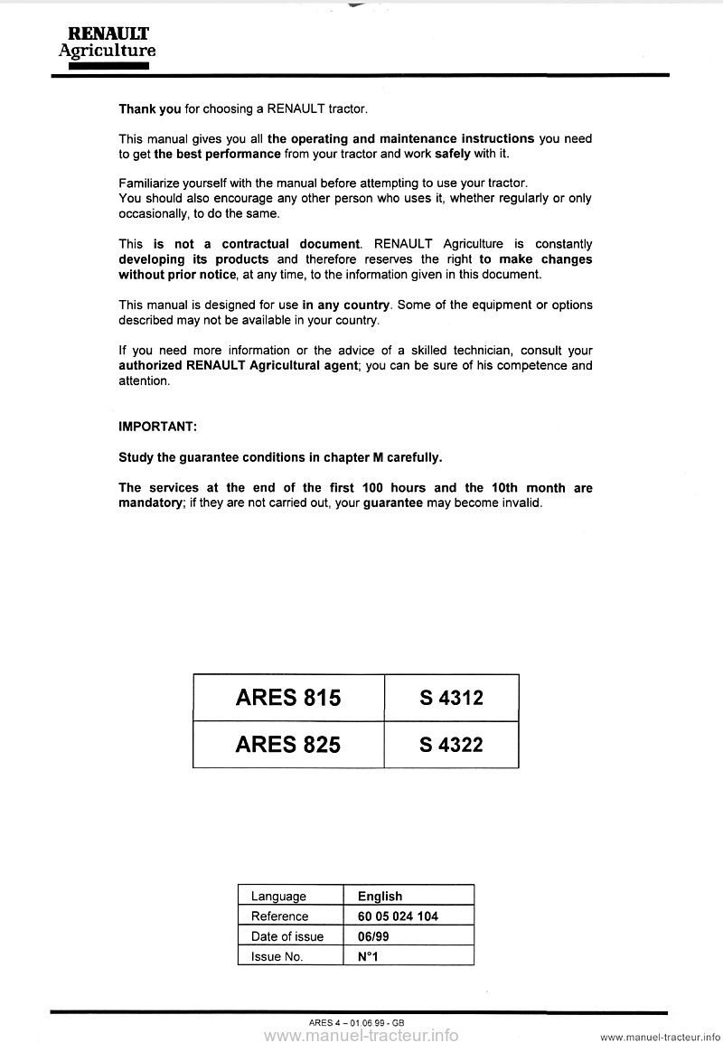 Deuxième page du User manual Renault Ares 815 825