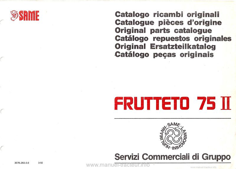 Première page du Catalogue pièces détachées Same Frutteto 75 II