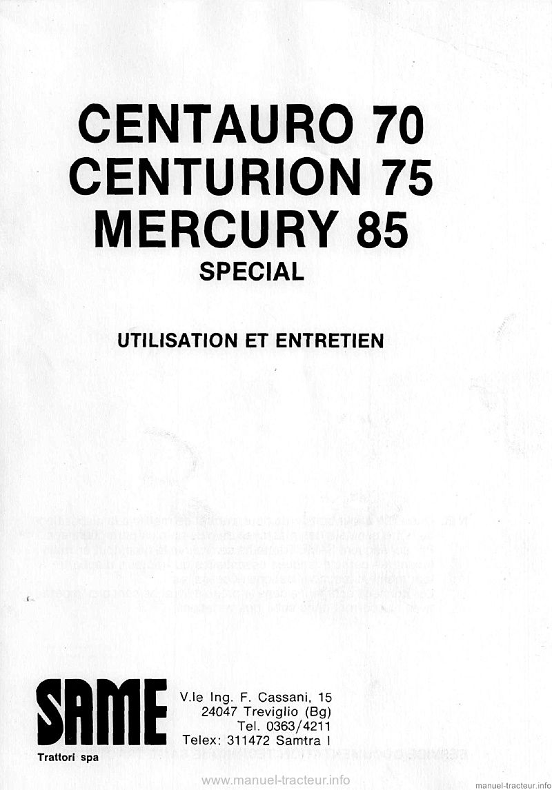 Deuxième page du Livret entretien Same Centauro 70 Centurion 75 Mercury 85 spécial