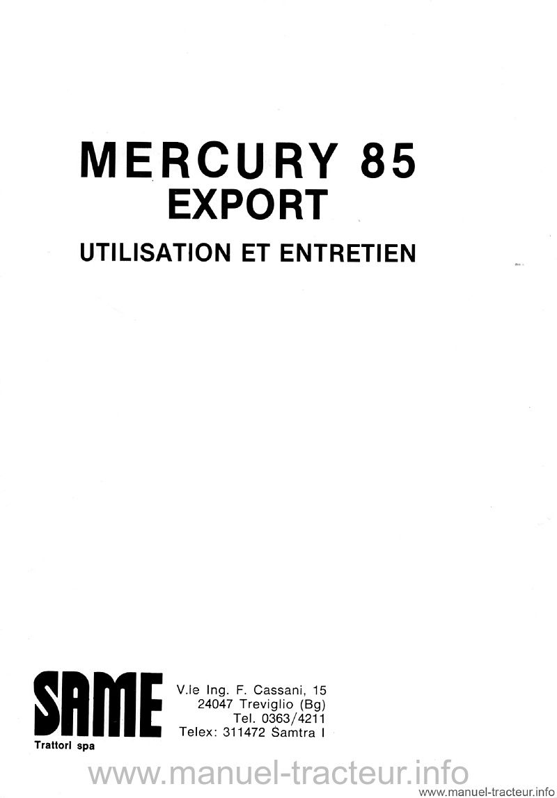 Première page du Livret entretien SAME Mercury 85 export