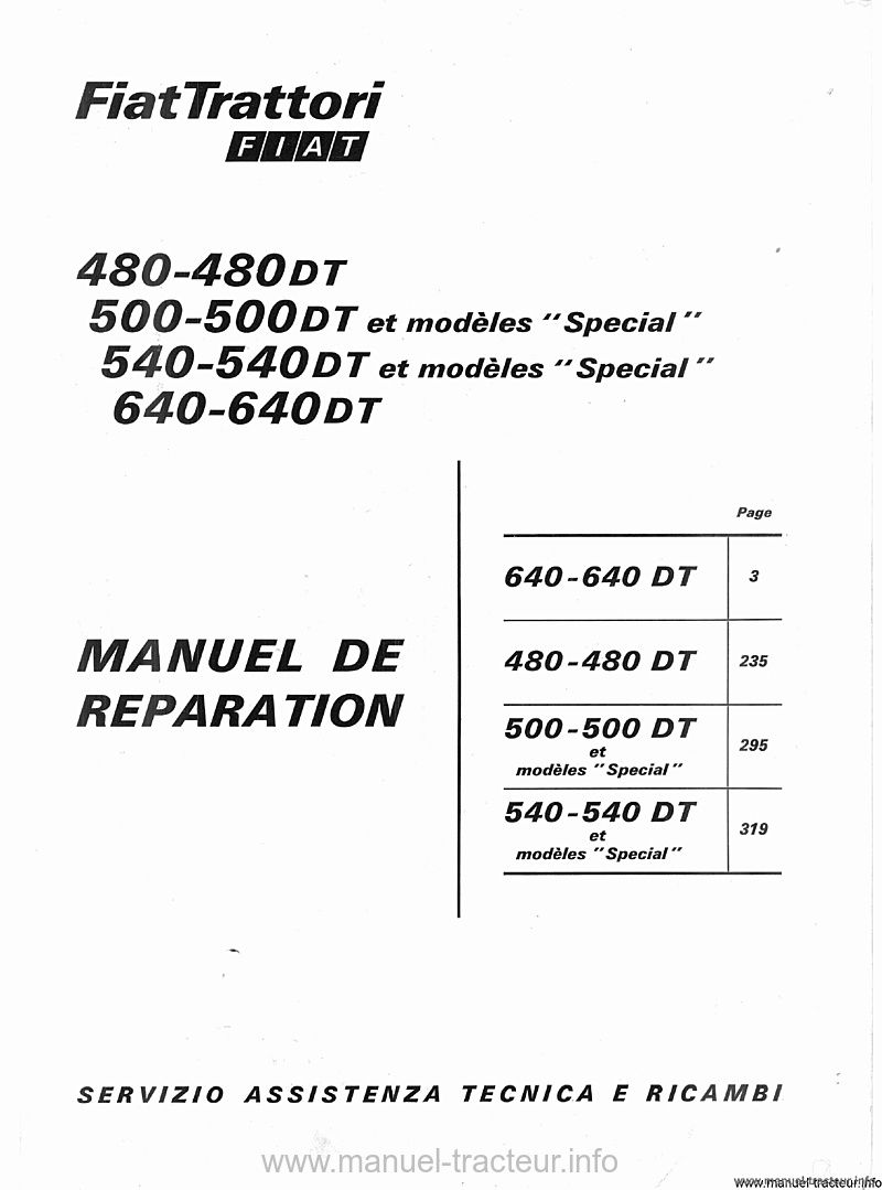 Deuxième page du Manuel réparation FIAT 480-480DT 500-500DT 540-540DT 640-640DT 