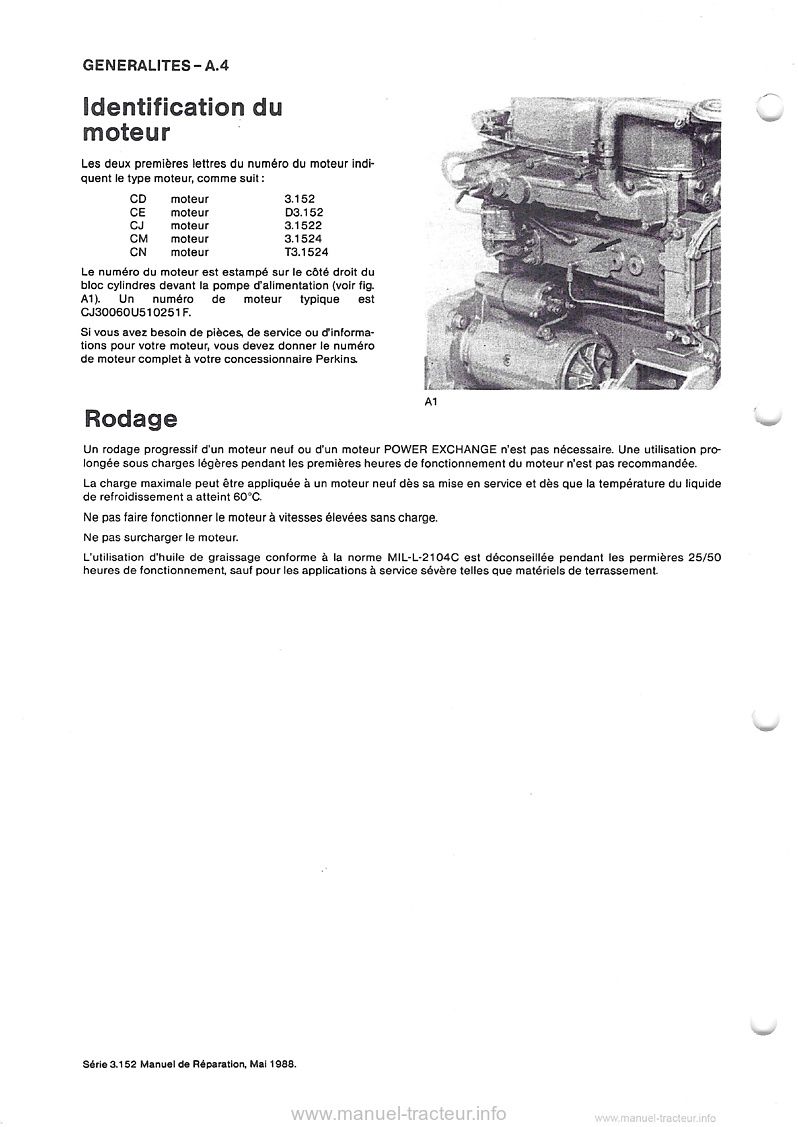 Quatrième page du Manuel de réparation Moteurs Perkins 3.152 D3.152 3.1522 3.1524 T3.1524